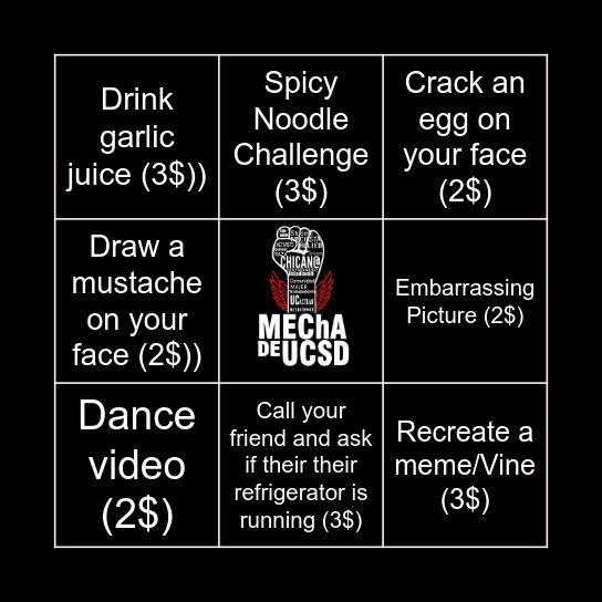 MEChA de UC San Diego Fundraising Bingo Card