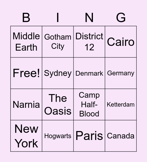 Where in the world? Bingo Card