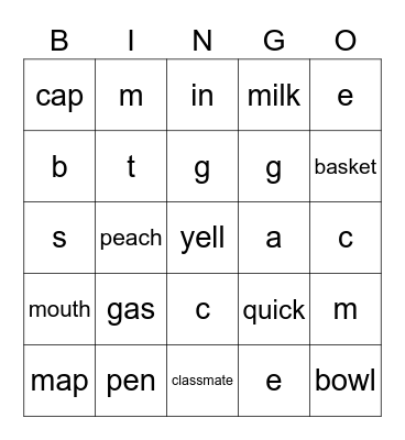 Field Phonics Bingo Card