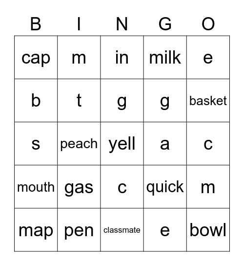 Field Phonics Bingo Card