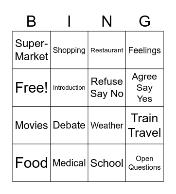 English Review Bingo Game Bingo Card