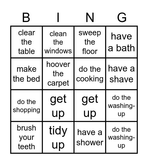 Actions and jobs around the house Bingo Card
