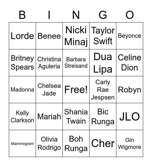 Diva Bingo Card