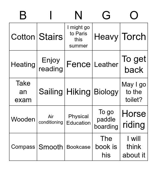 Review units 5 - 8 Bingo Card