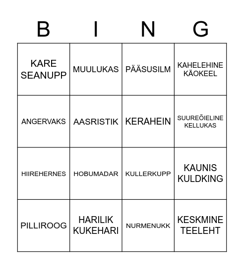 Niidutaimde Bingo Card