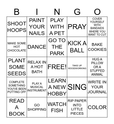 Coping Skills Bingo Card