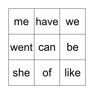 Bingo sight words Bingo Card