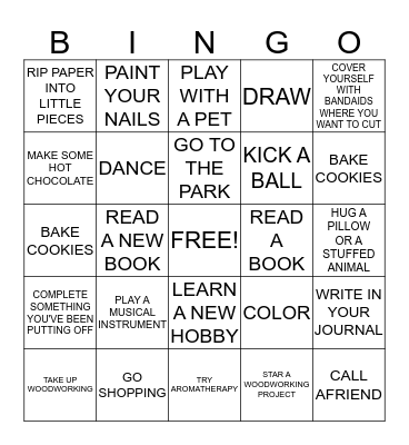 Coping Skills Bingo Card