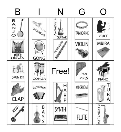Musical Instruments Bingo Card