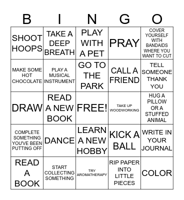 Coping Skills Bingo Card