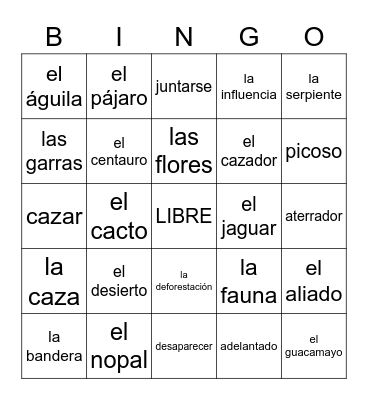 Vocabulario de México Bingo Card