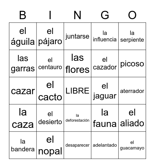 Vocabulario de México Bingo Card