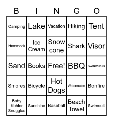 Summer Break Bingo Card