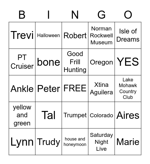 BRIDAL BINGO Card