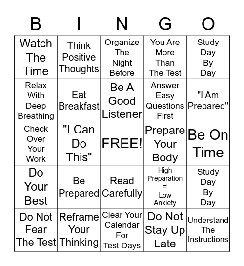 ROCK THOSE TESTS! Bingo Card