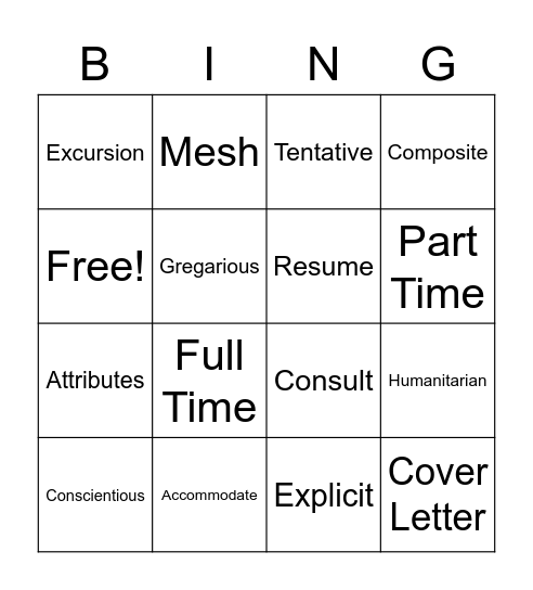 Unit 4 Vocab Review Bingo Card