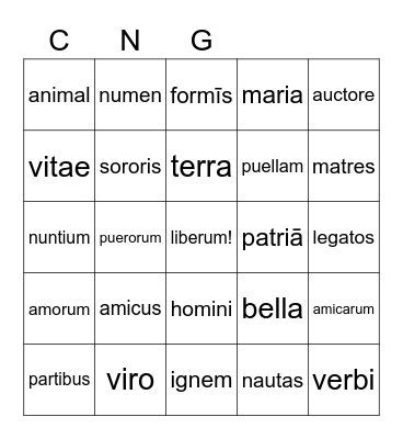 Declension/parsing Bingo Card