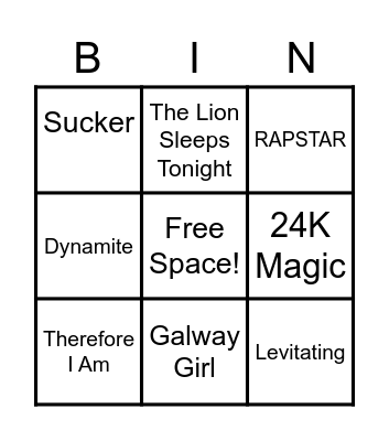 Music Bingo Card