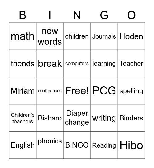 PACE Class Bingo Card