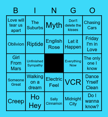 Indie Bands Best Hits Bingo Card