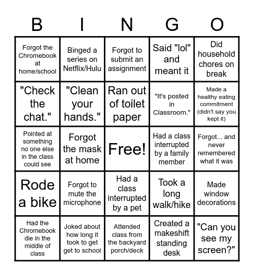 GKMS Hybrid/Remote/Student Bingo Card