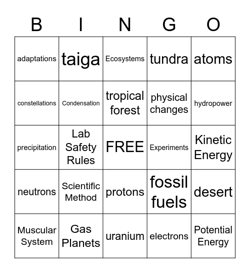 5th Grade Bingo Review Bingo Card