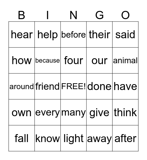 Word Wall Bingo Card