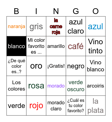 Los colores Bingo Card