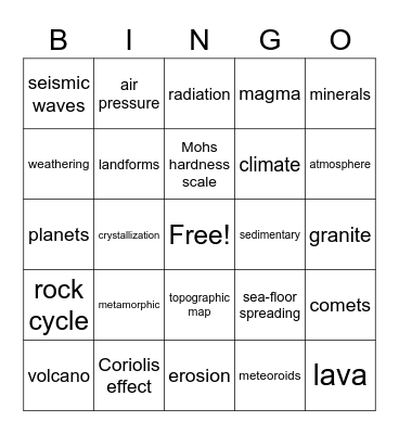 6th Grade Bingo Card