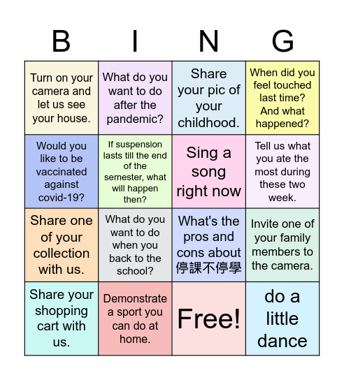 Take a break Bingo Card