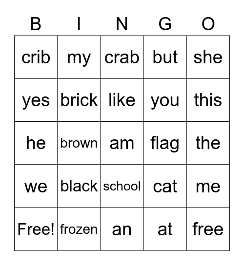 Spelling List A-15 Bingo Card
