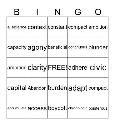 Untitled Bingo Card