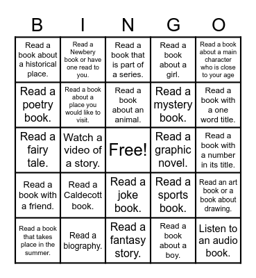 Summer Reading Bingo Card