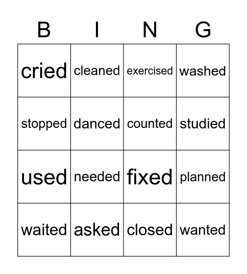 Verbs in Past Bingo Card