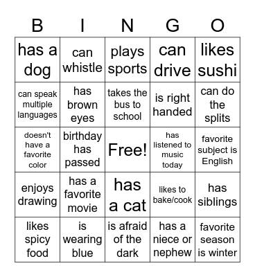 Icebreaker bingo! Bingo Card