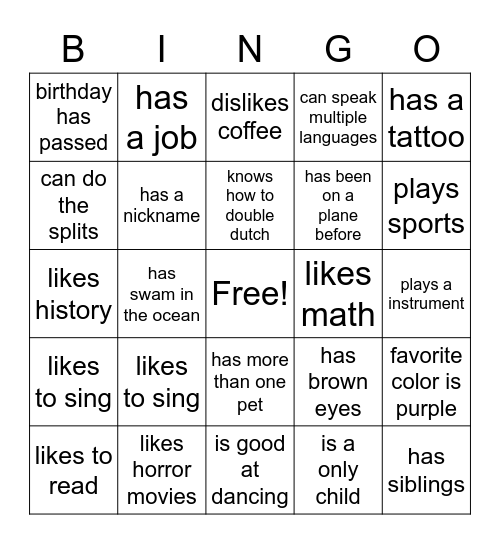 icebreaker bingo! Bingo Card
