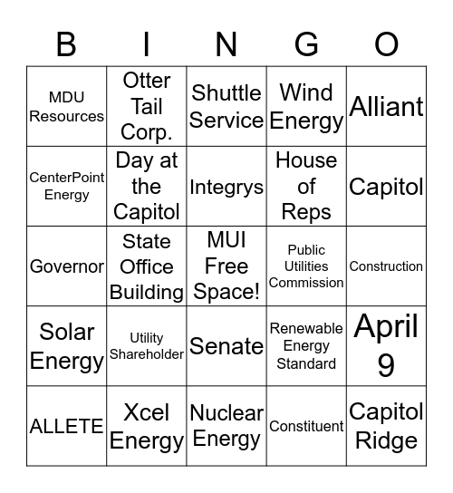 Pre-Day at the Capitol Bingo Card