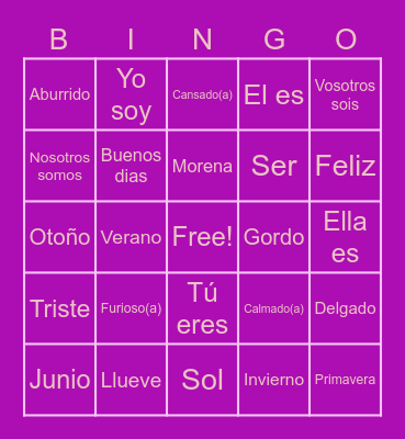 Spanish Bingo Card