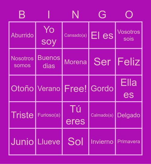 Spanish Bingo Card