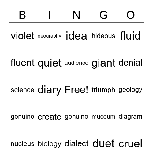 Li/on words Bingo Card