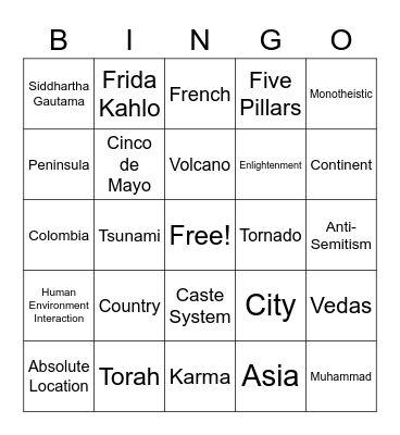 Global Studies Bingo Card