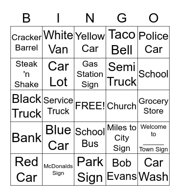 Travel Bing Bingo Card