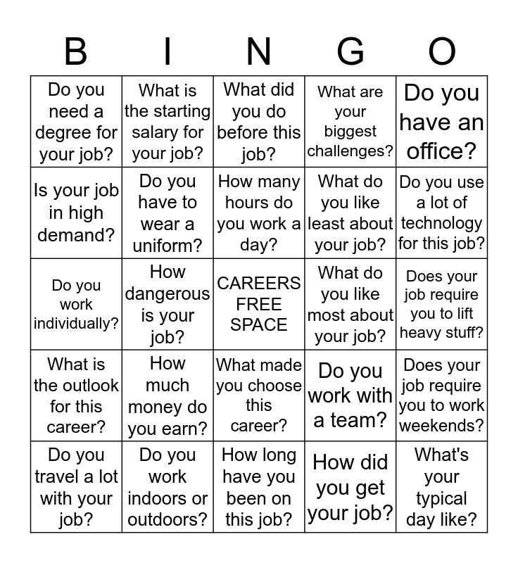 CAREER DAY BINGO!!! Bingo Card