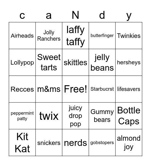 Candy Bingo Card