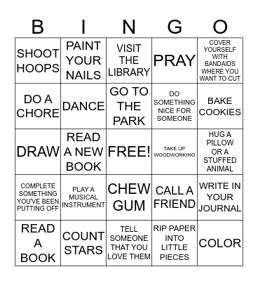 Coping Skills Bingo Card