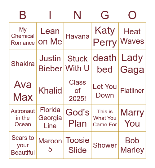 Music Bingo 2021 Bingo Card