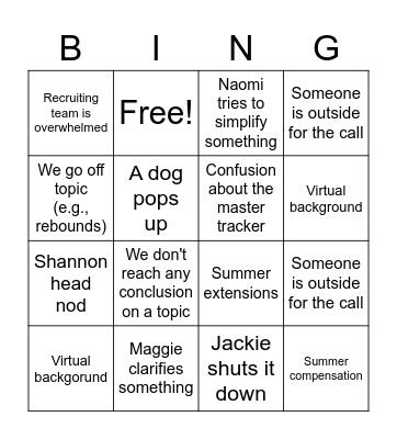 Recruiting call Bingo Card