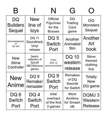 Dragon Quest Anniversary Wish List Bingo Card