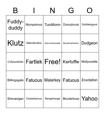 Funniest Words in English Bingo Card