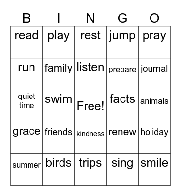 Summertime Bingo Card